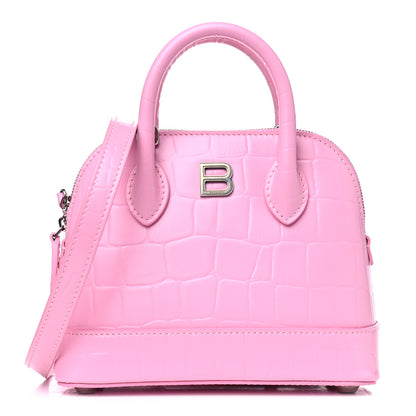 Balenciaga Semi Shiny Calfskin Rivet Crocodile Embossed XXS Ville Top Handle Bag Pink 1 of 5