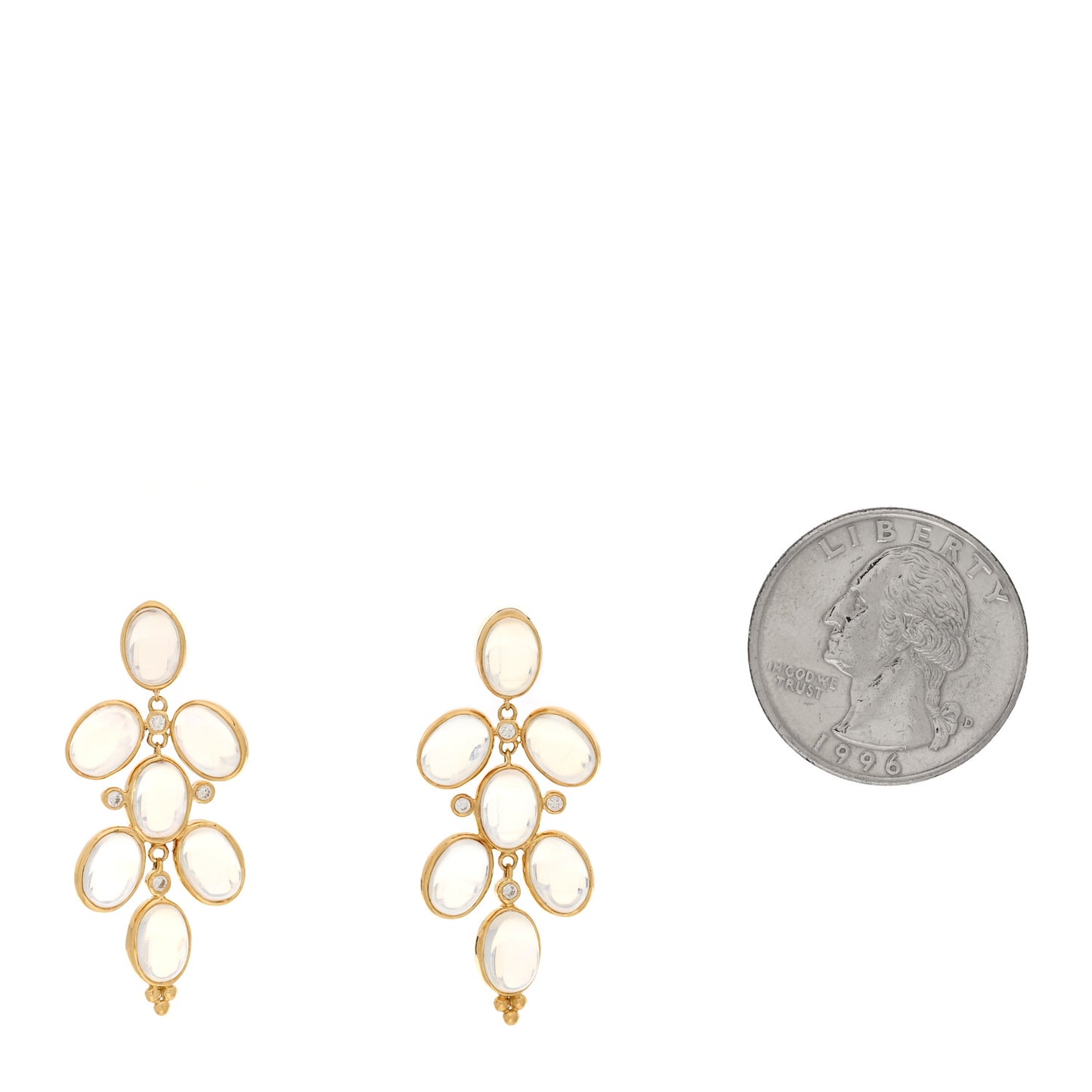 18K Yellow Gold Moonstone Diamond Drop Earrings