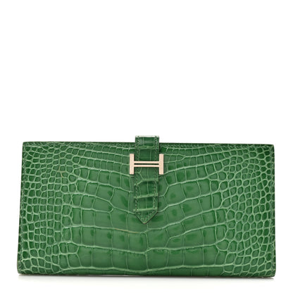 Hermes Shiny Alligator Bearn Wallet Cactus 1 of 10