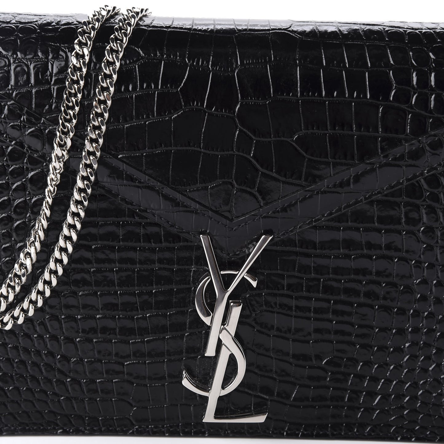 Calfskin Crocodile Embossed Monogram Cassandra Clasp Bag Black Rouge Legion