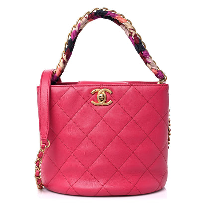Chanel Caviar Quilted Chain Scarf Handle Bucket Bag Pink 1 of 12