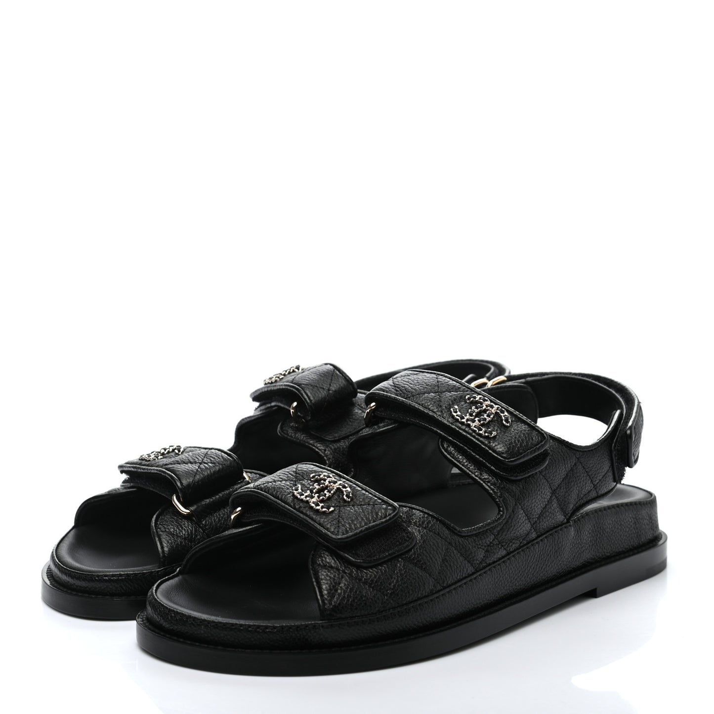 Grained Calfskin Velcro Dad Sandals 37.5 Black