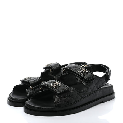 Chanel Grained Calfskin Velcro Dad Sandals 37.5 Black 3 of 9