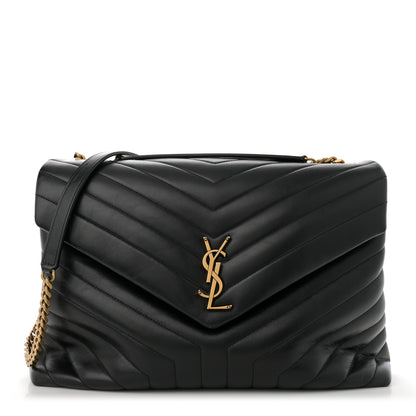 Saint Laurent Calfskin Y Quilted Monogram Large Loulou Chain Satchel Black 1 of 14