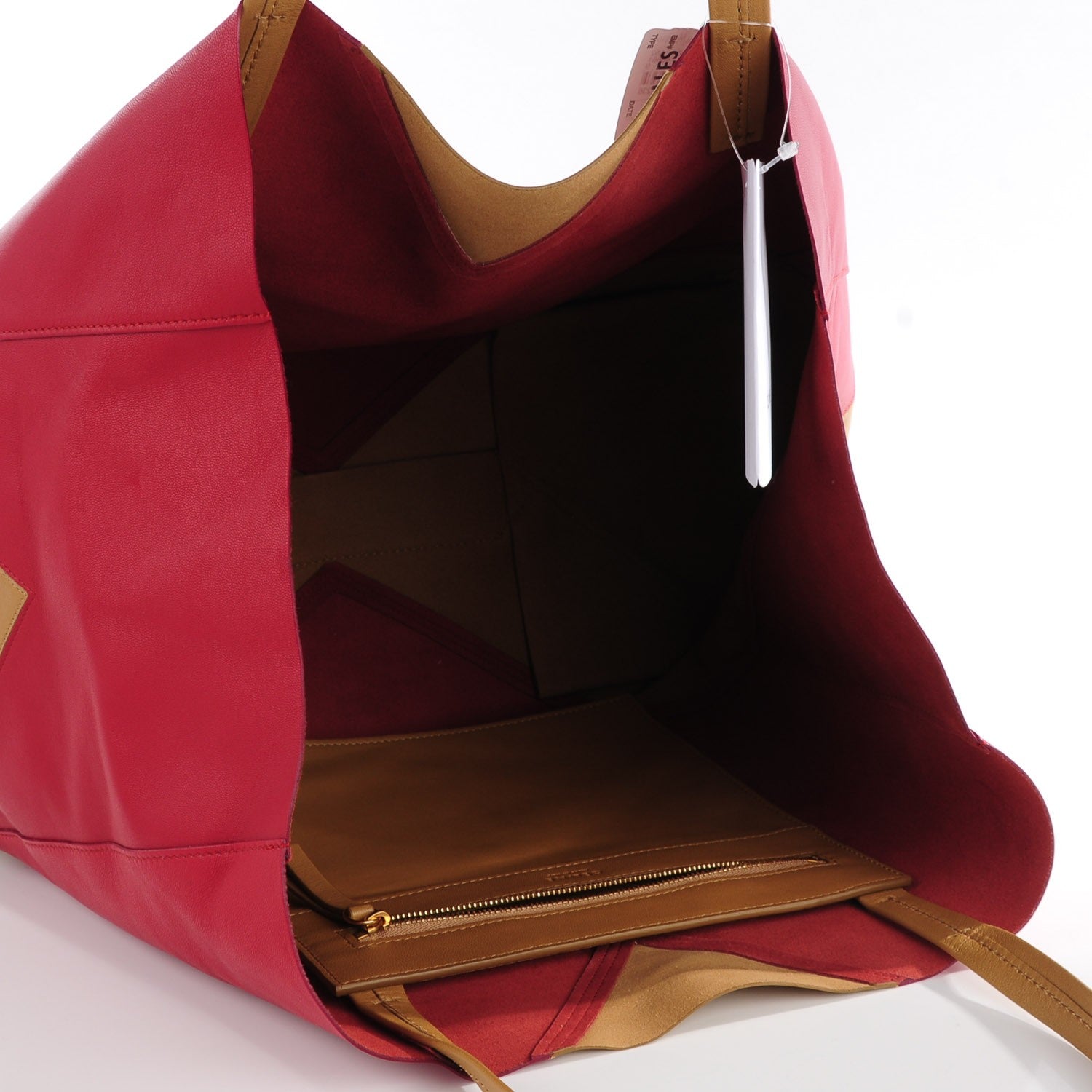 Celine Lambskin Horizontal Bi-Color Cabas Red Camel 5 of 8