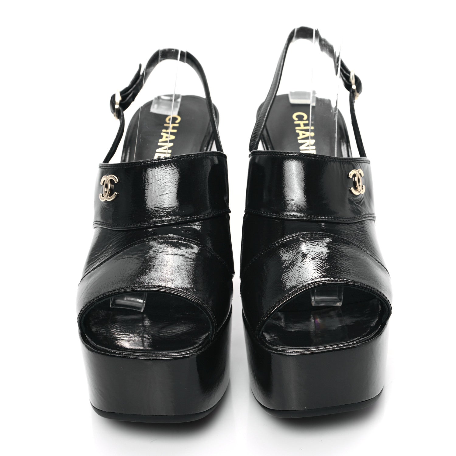 Chanel Crumpled Patent Lambskin Platform Sandals 41 Black 2 of 9