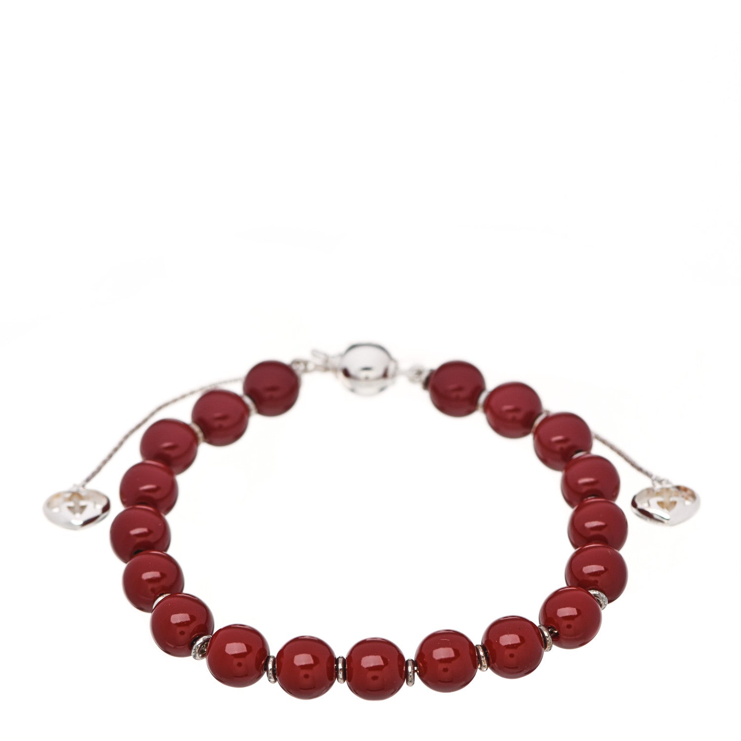 Gucci Sterling Silver Wood Boule Britt Bracelet Red 1 of 5