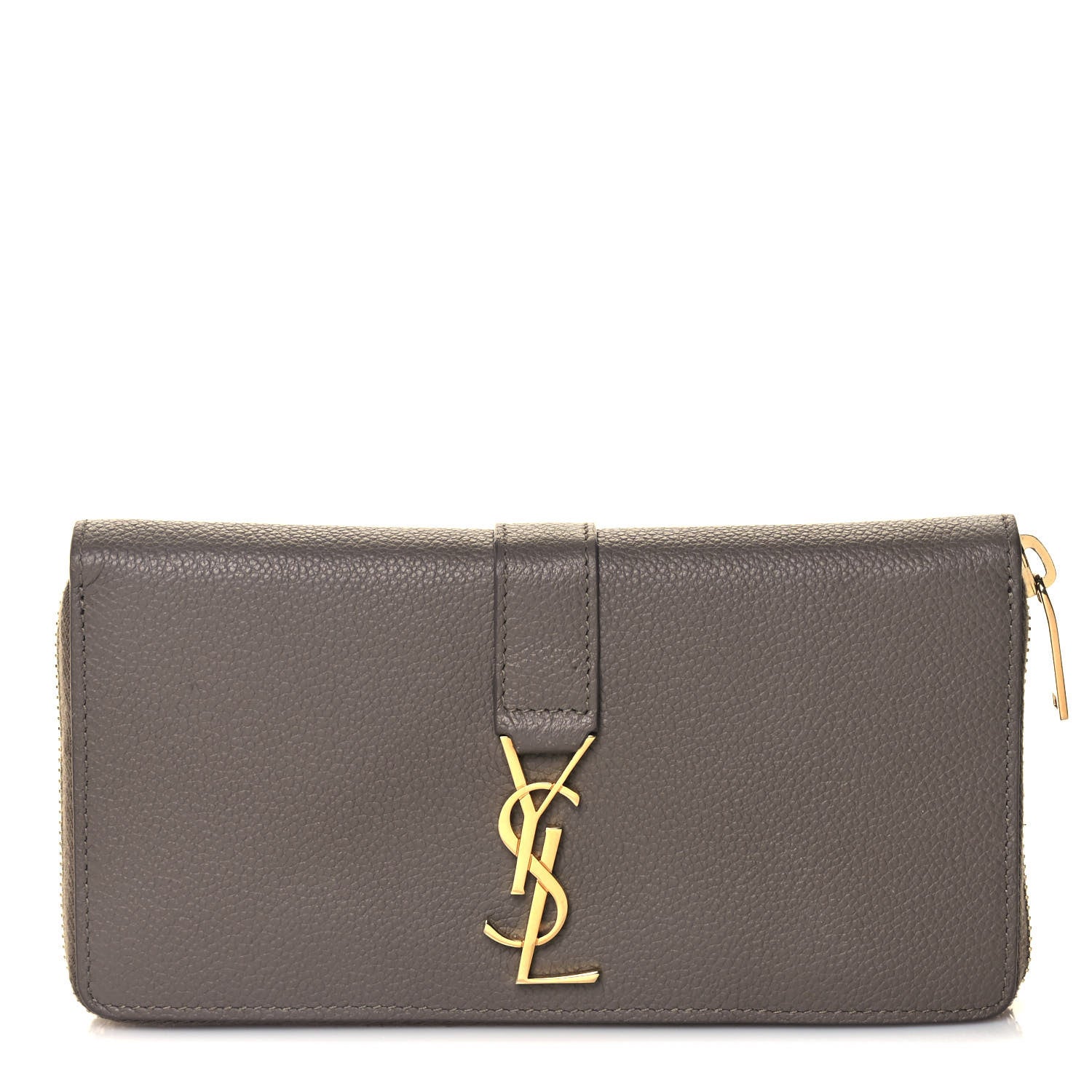Saint Laurent Calfskin Monogram Zip Around Wallet Taupe 1 of 10