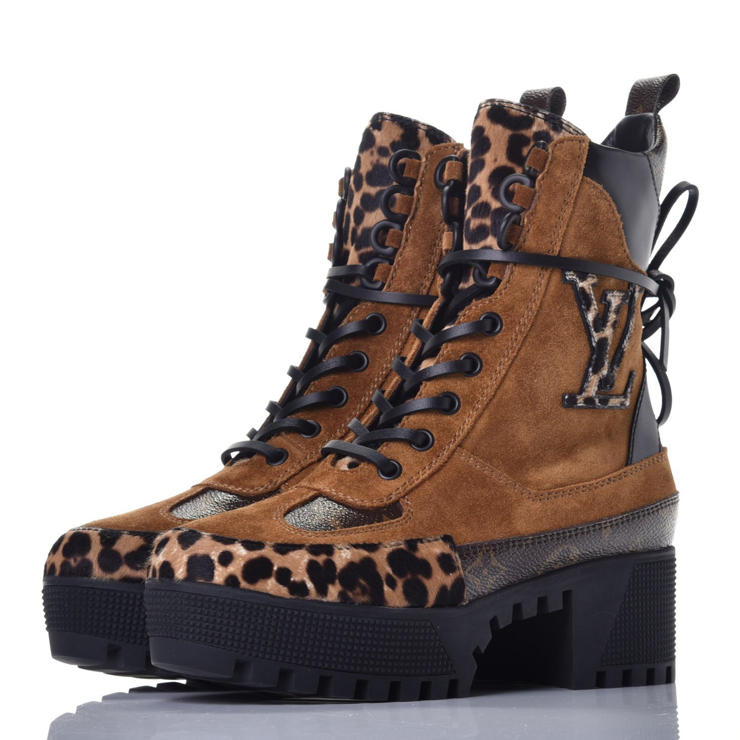 Suede Calfskin Monogram Laureate Platform Desert Boots 35 Cognac