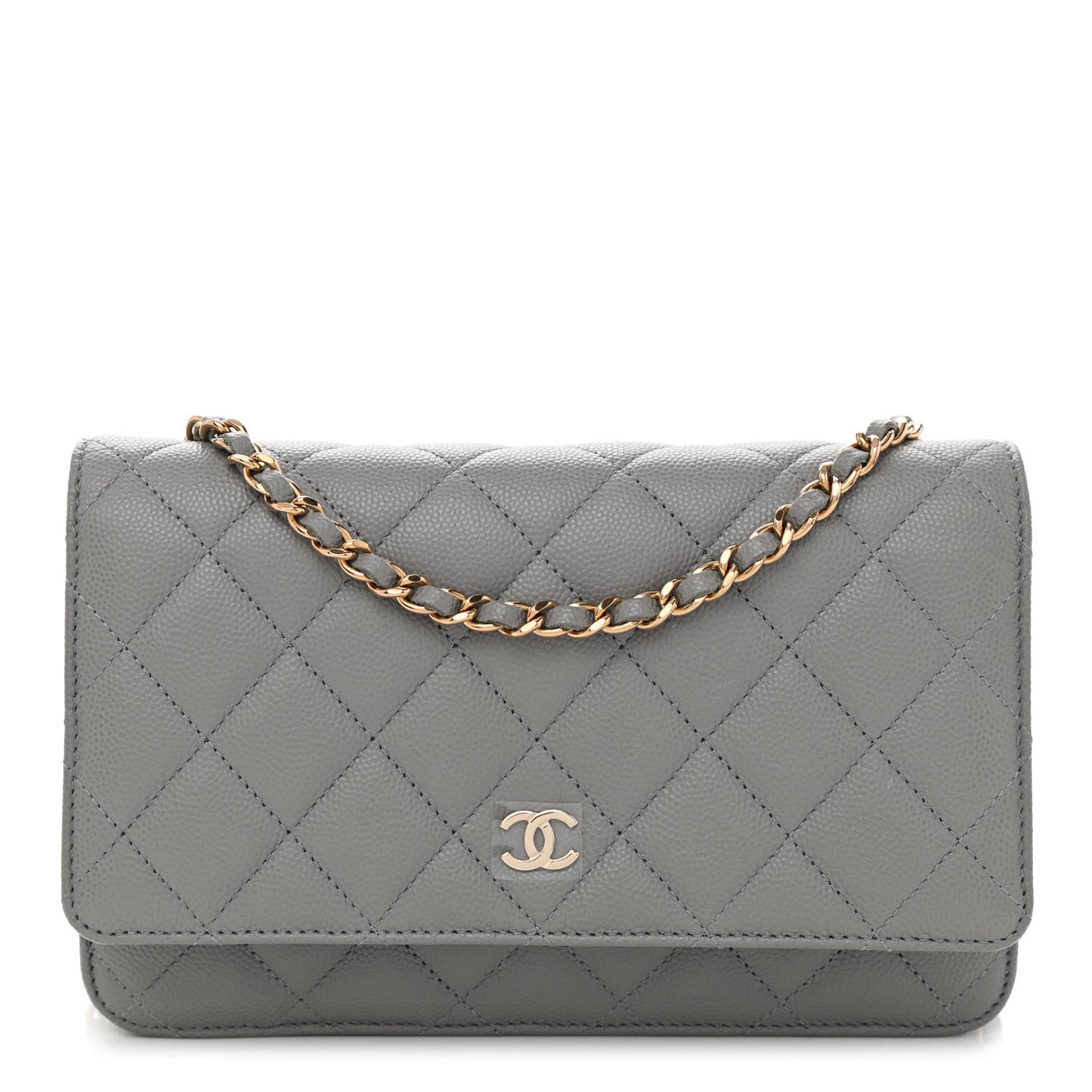 Caviar Quilted Wallet On Chain WOC Grey