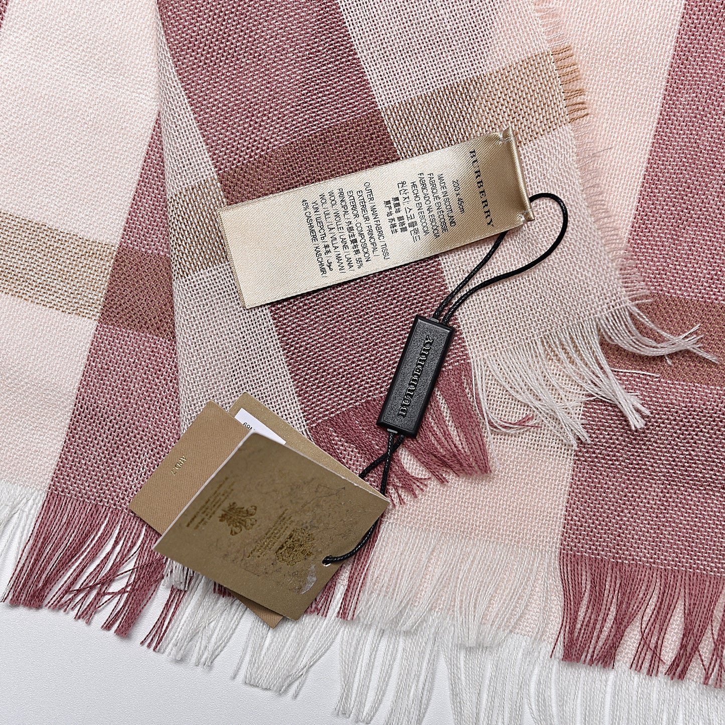 Wool Check Lightweight Scarf Chalk Pink