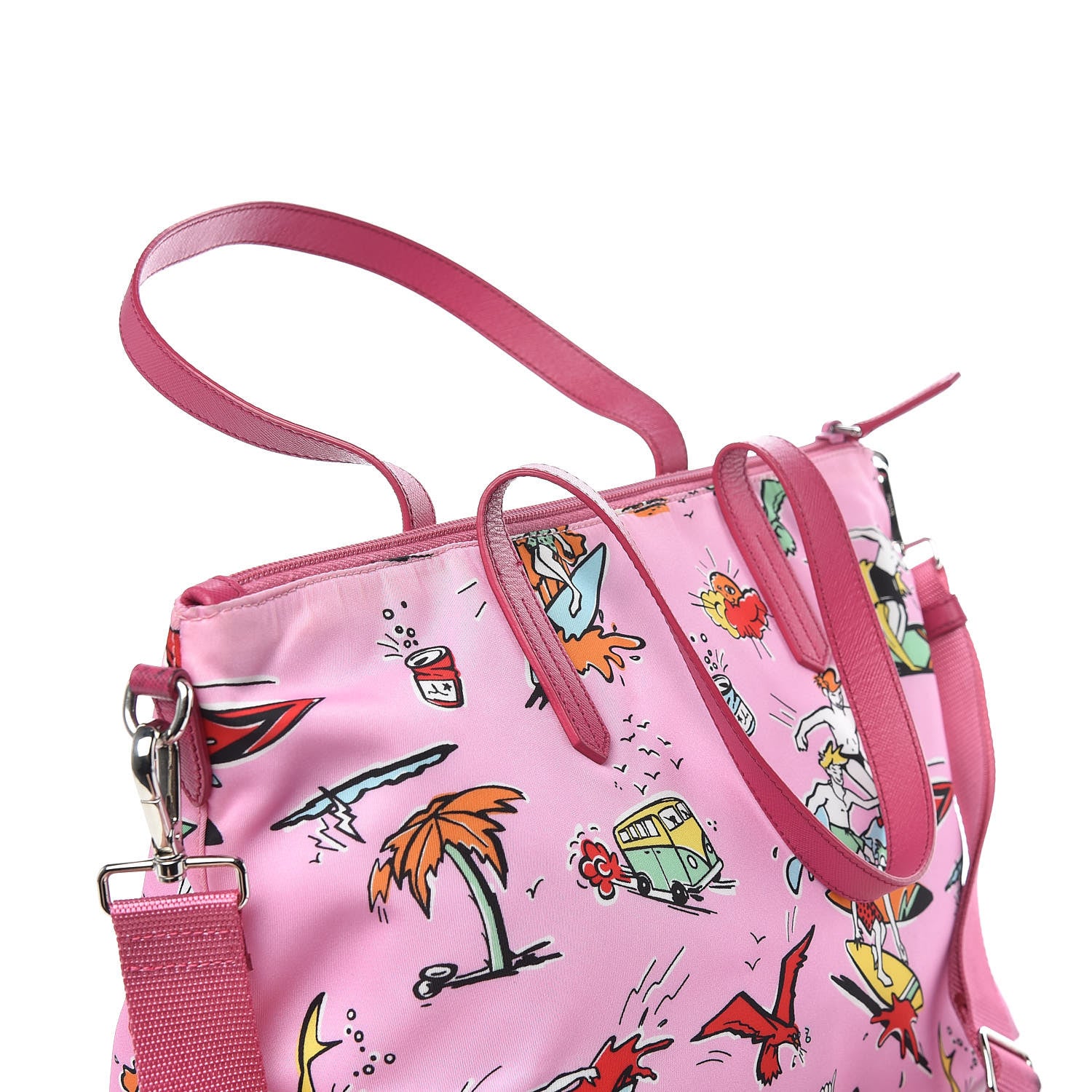 Prada Tessuto Stampato Nylon Saffiano Surf Print Tote Rosa 10 of 15