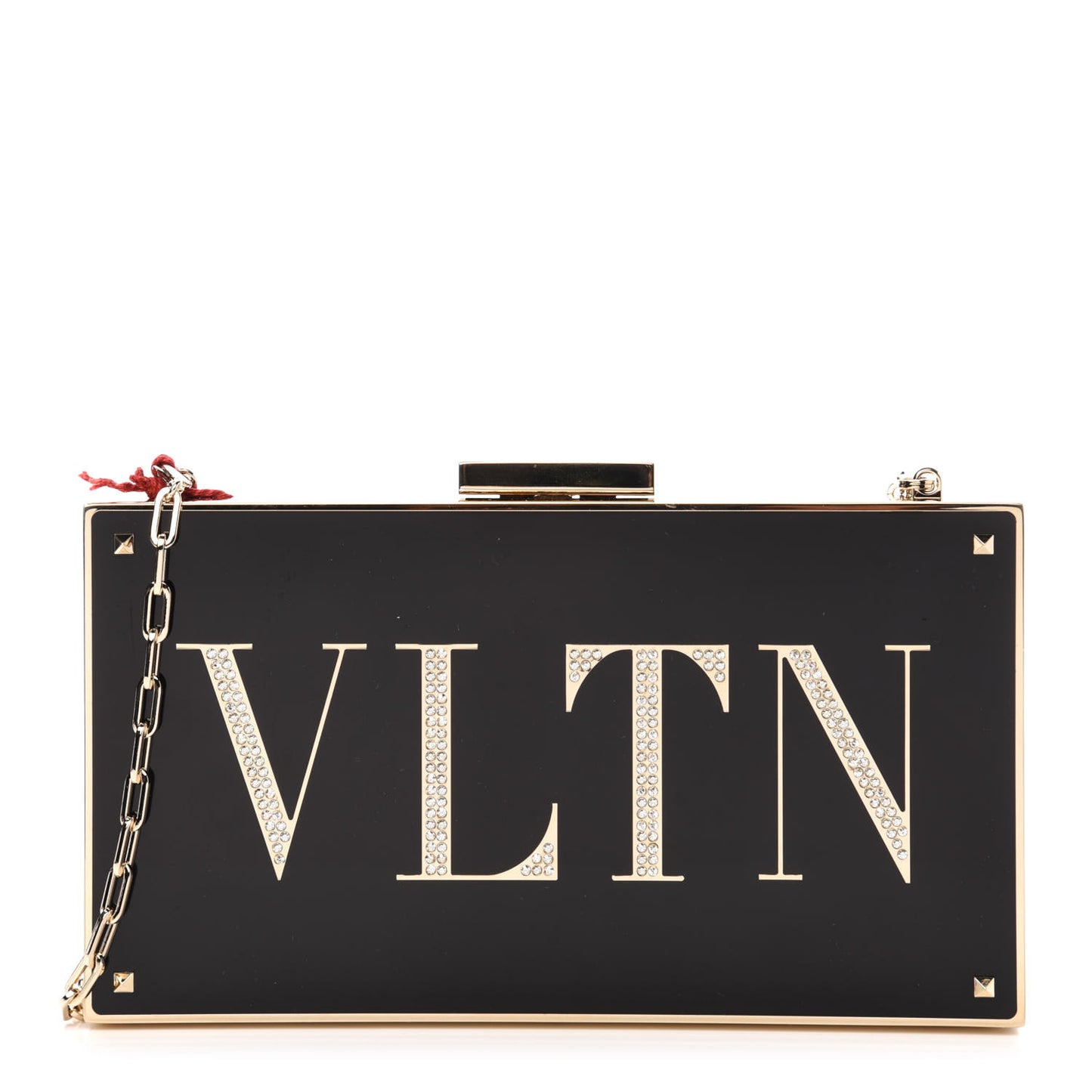 Metal Crystal VLTN Chain Clutch Black