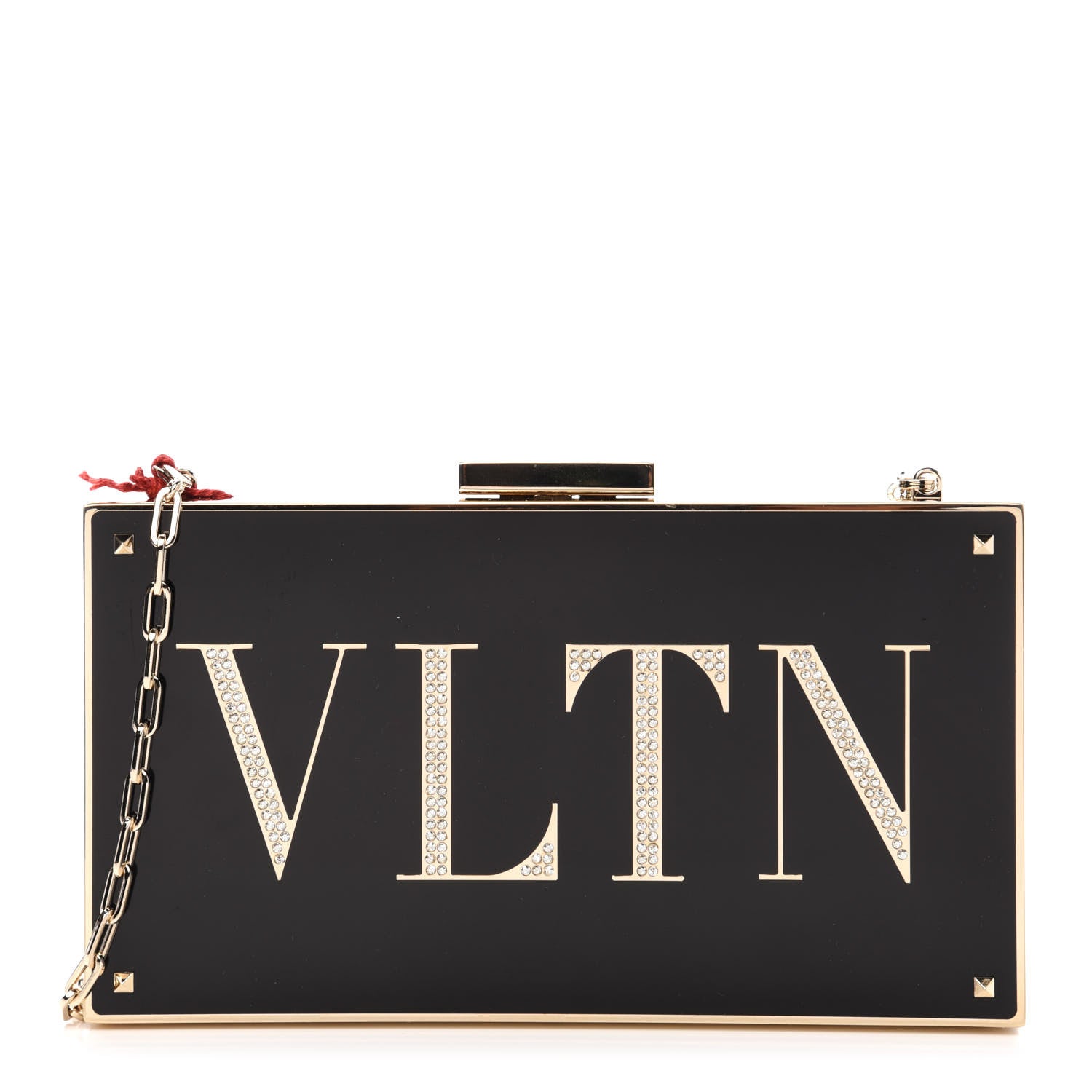 Valentino Garavani Metal Crystal VLTN Chain Clutch Black 1 of 14