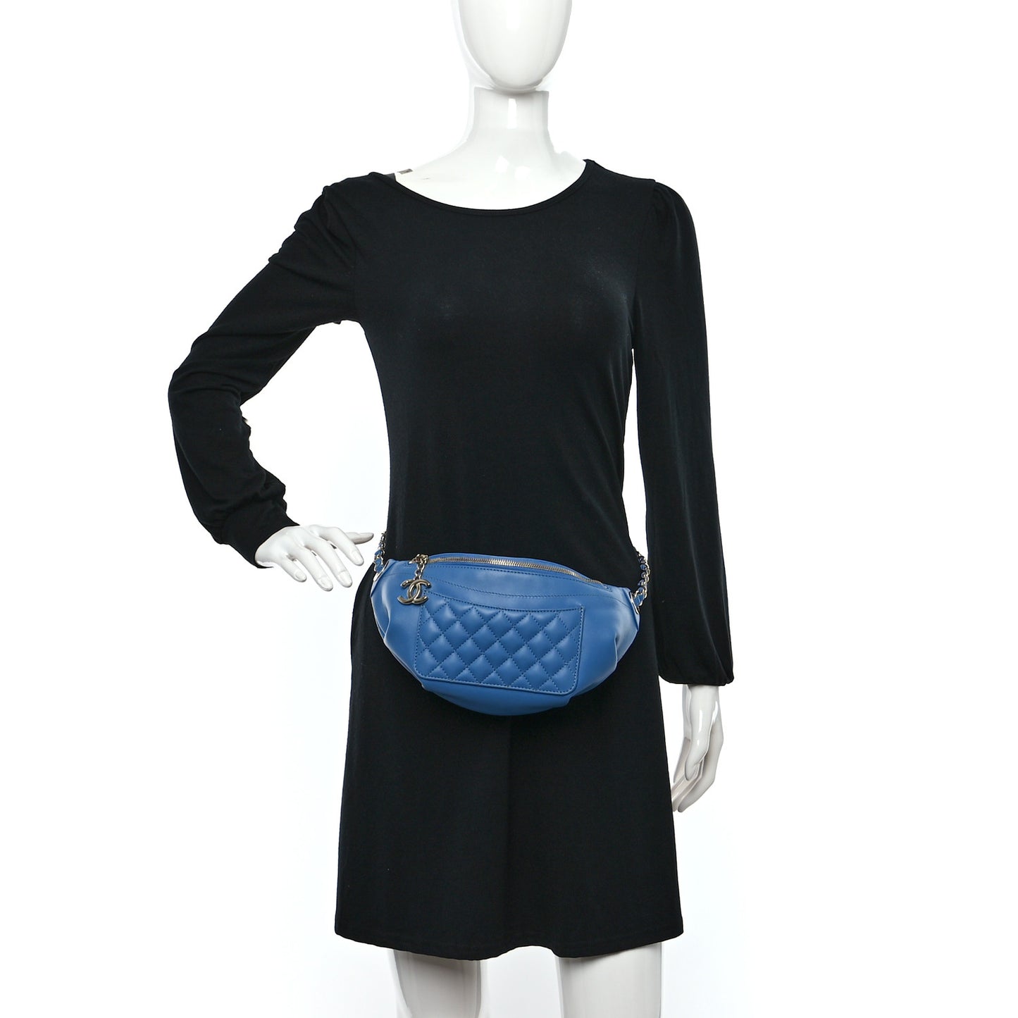 Crumpled Lambskin Quilted Waist Bag Fanny Pack Blue