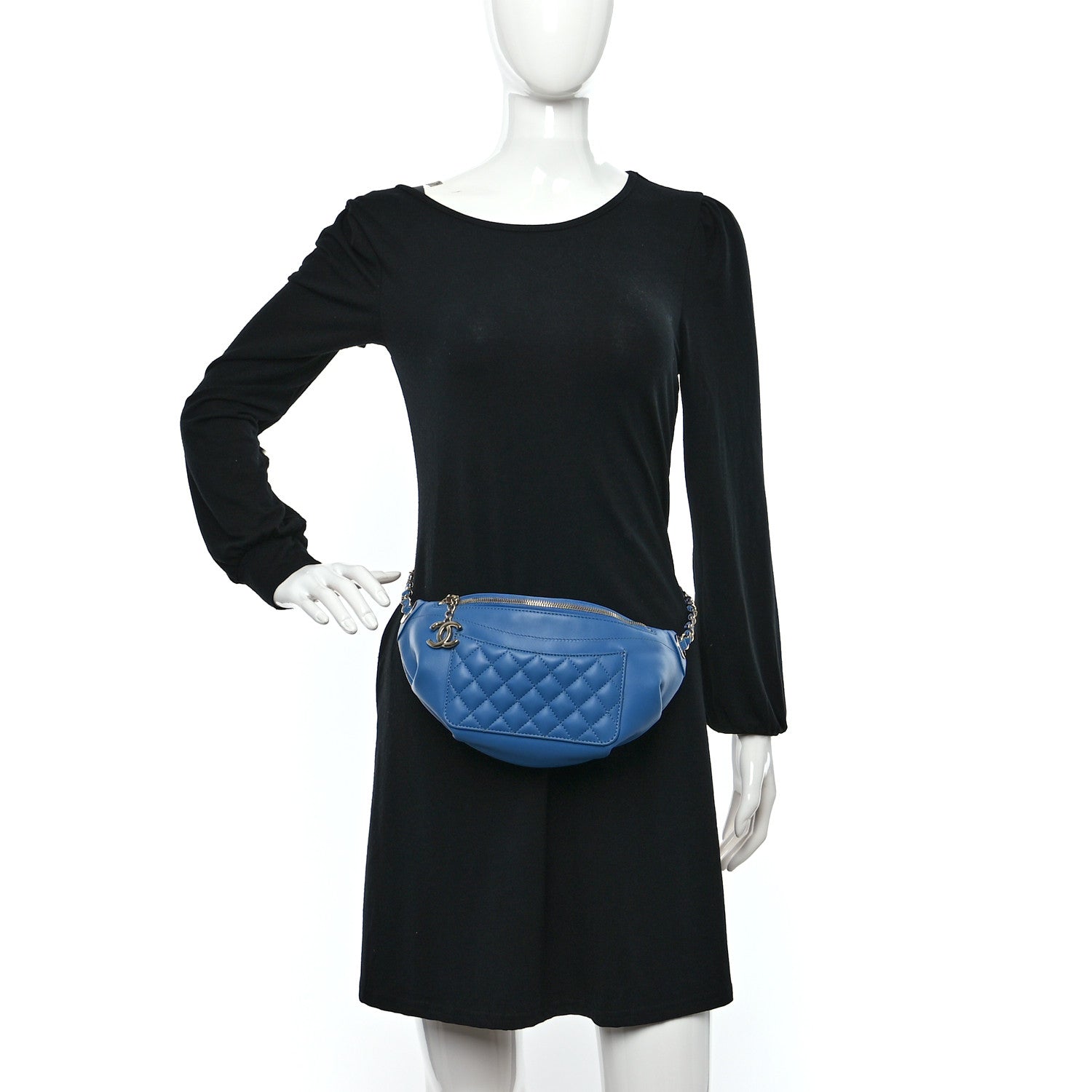 Chanel Crumpled Lambskin Quilted Waist Bag Fanny Pack Blue 2 of 9