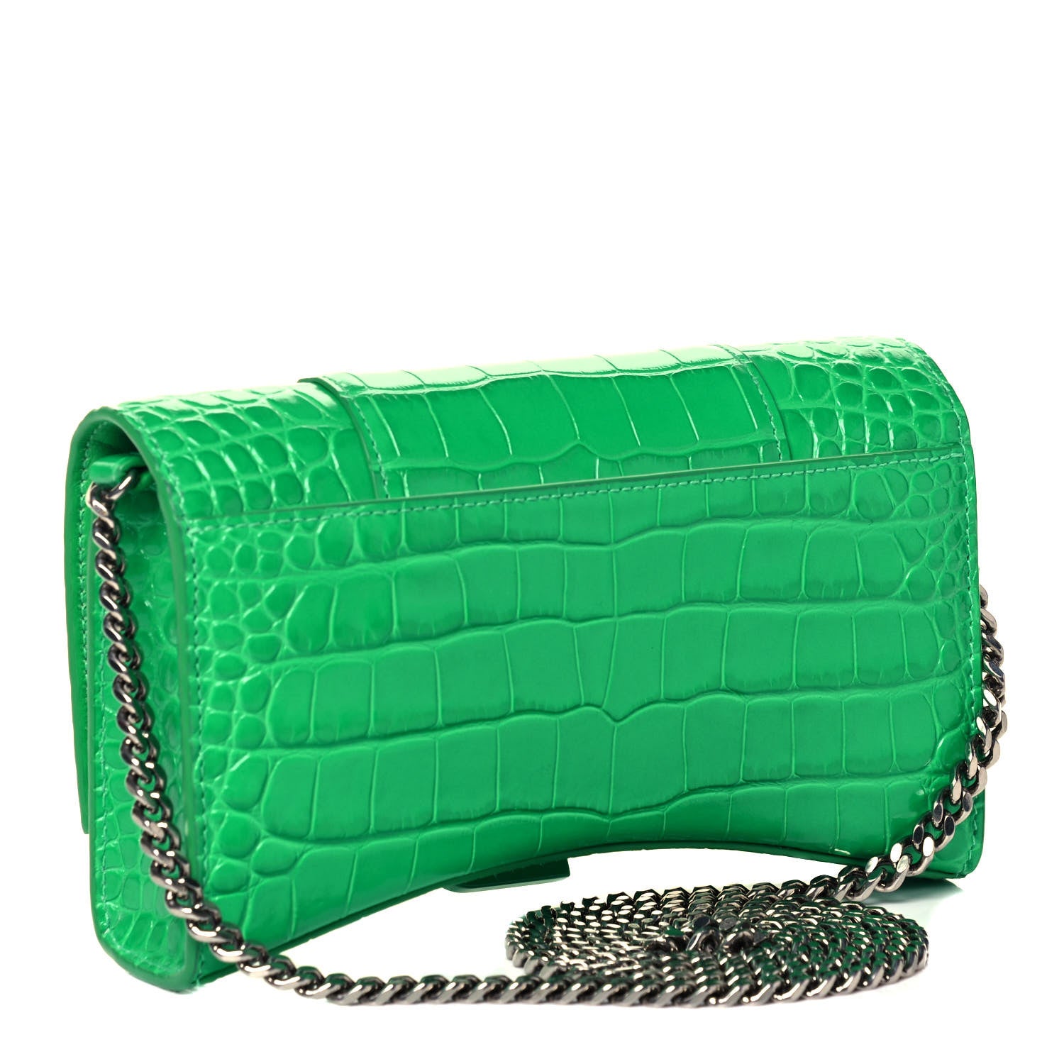 Balenciaga Shiny Calfskin Tonal B Crocodile Embossed Hourglass Chain Bag Vivid Green 3 of 9