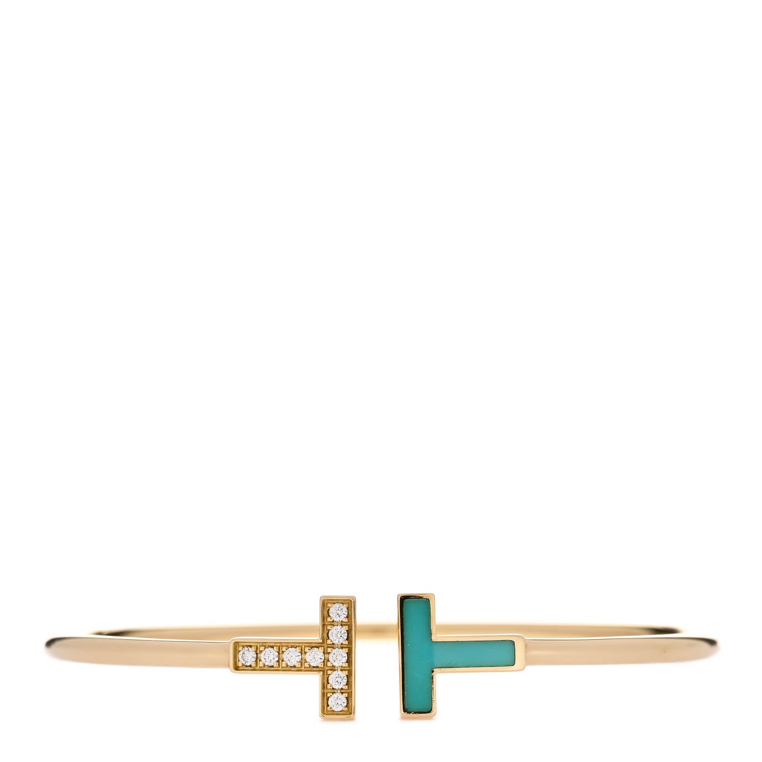 Tiffany 18K Yellow Gold Diamond Turquoise T Wire Bracelet 1 of 4