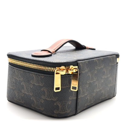Celine Triomphe Canvas Calfskin Small Top Handle Toiletry Case Tan 3 of 6