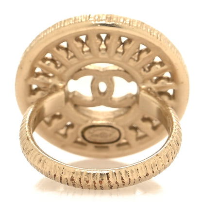Chanel Pearl Baguette Crystal CC Medallion Ring 54 7 Gold 3 of 5