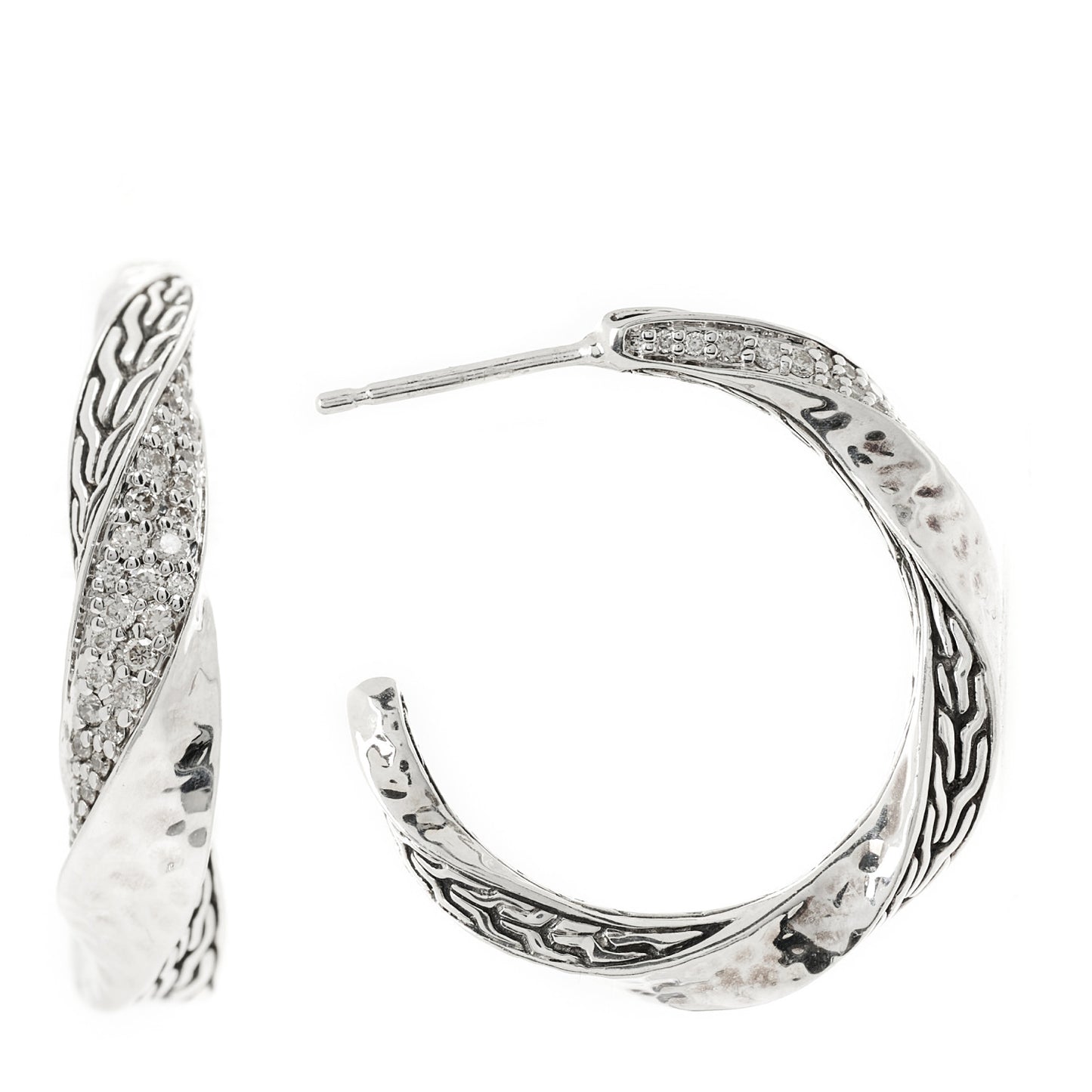 Sterling Silver Diamond Twisted Hoop Earrings