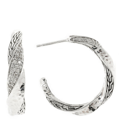John Hardy Sterling Silver Diamond Twisted Hoop Earrings 1 of 4