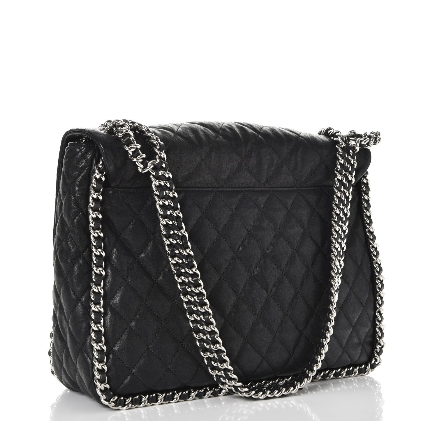 Washed Lambskin Quilted Maxi Chain Around Flap Black