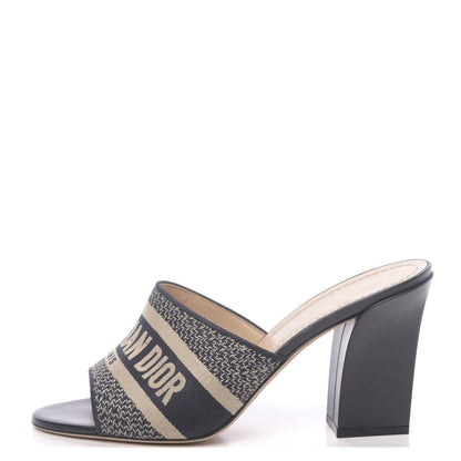 Christian Dior Cotton Embroidered D-Way Heeled Slide Sandal 41 Dark Blue 1 of 9