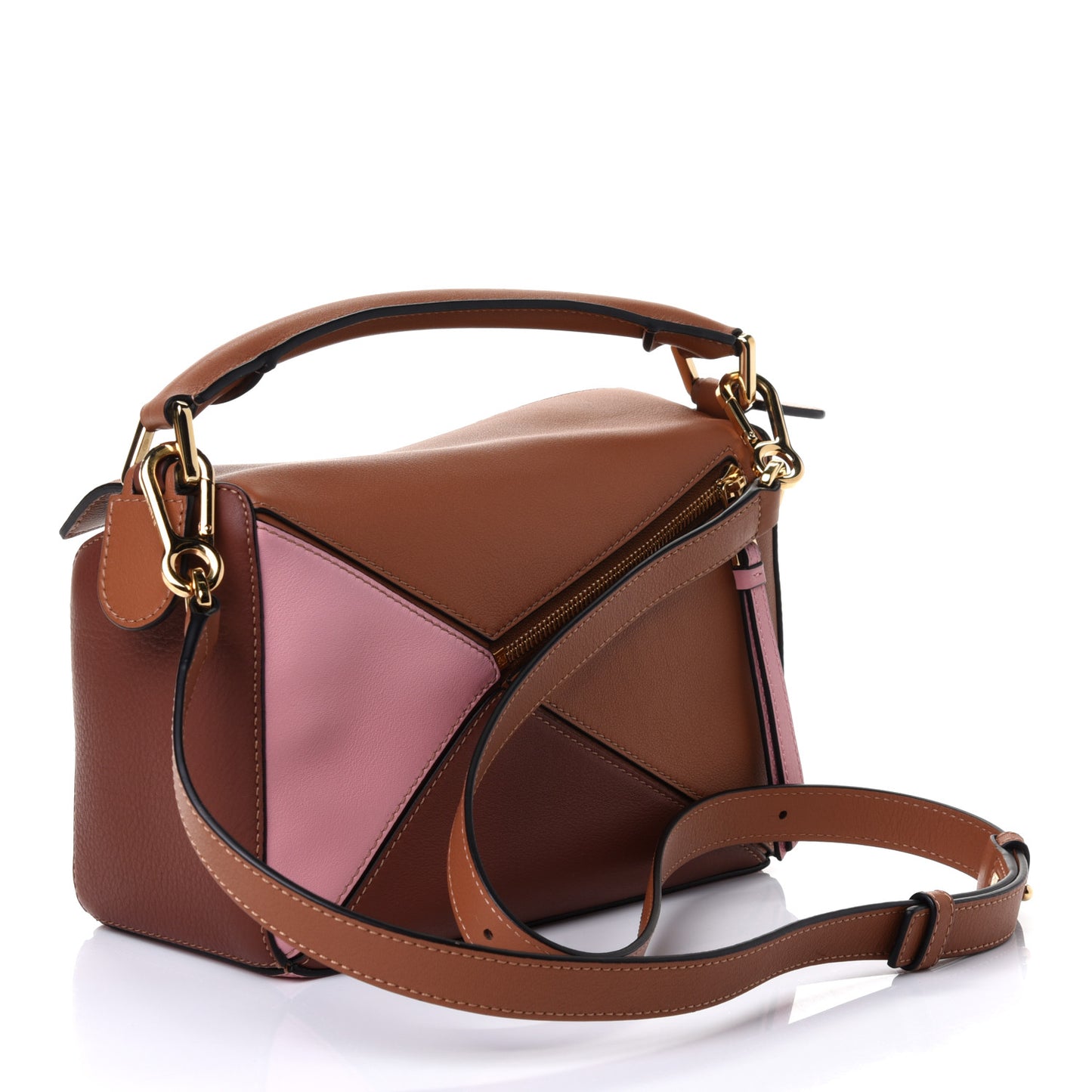 Calfskin Small Puzzle Bag Tan Medium Pink