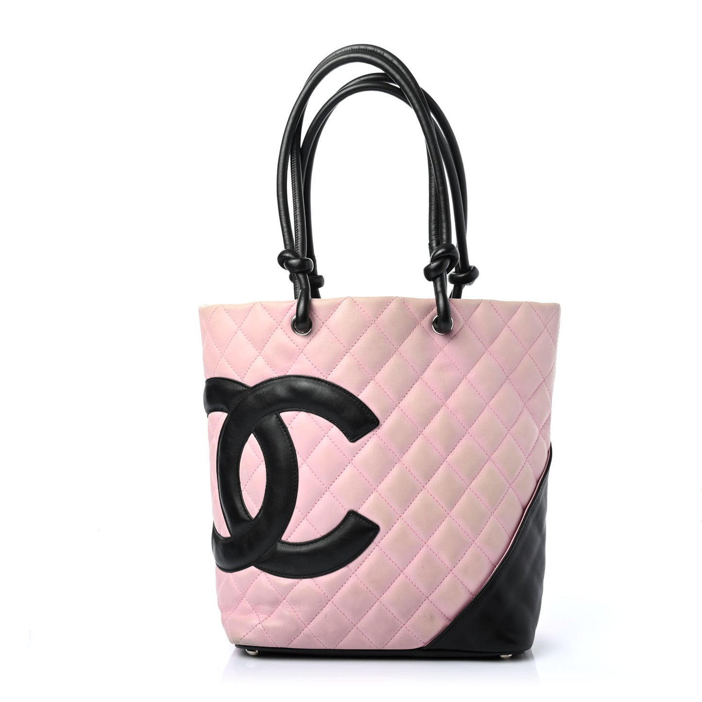Calfskin Quilted Medium Cambon Tote Pink Black