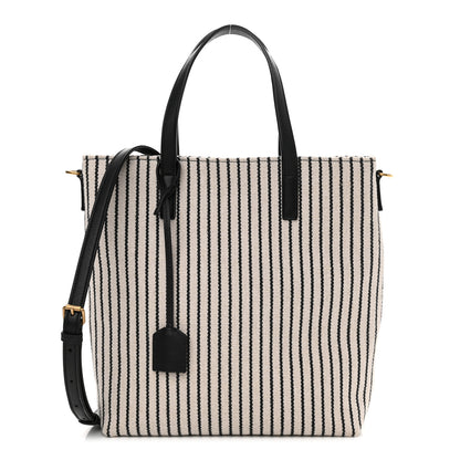 Saint Laurent Canvas Striped Toy Shopping Tote Grey Black 1 of 12