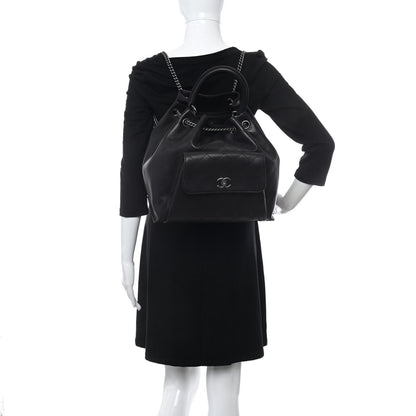 Chanel Calfskin Stitched Large Urban Luxury Drawstring Backpack Black 2 of 8