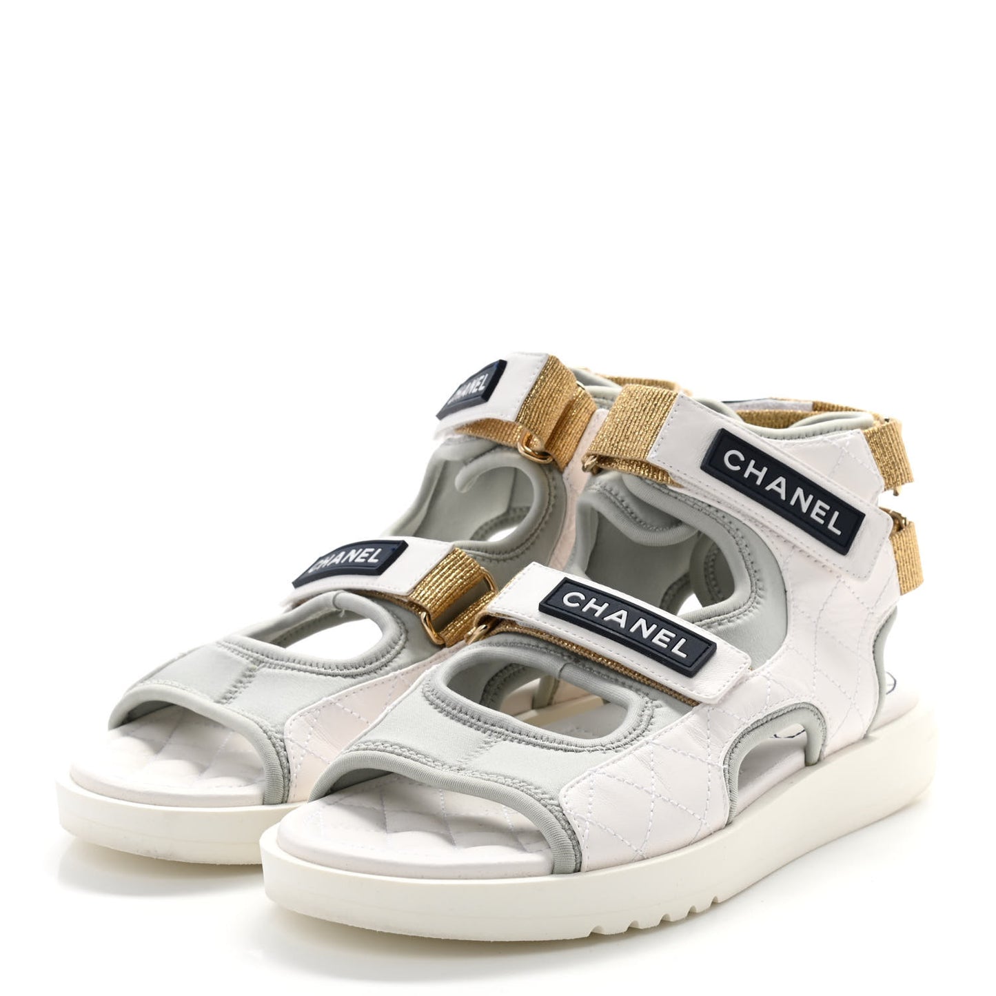 Goatskin Fabric Gladiator Sandals 38.5 White Light Grey Navy Blue