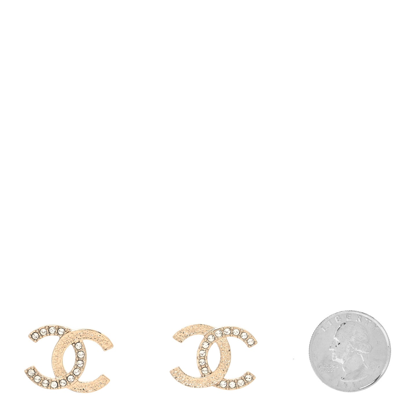 Textured Metal Crystal CC Earrings Gold