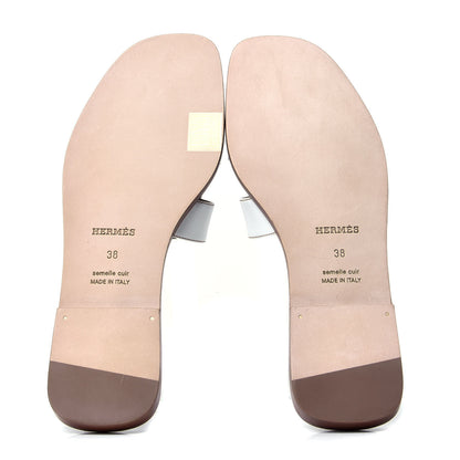 Hermes Box Calfskin Oran Sandals 38 White 5 of 6