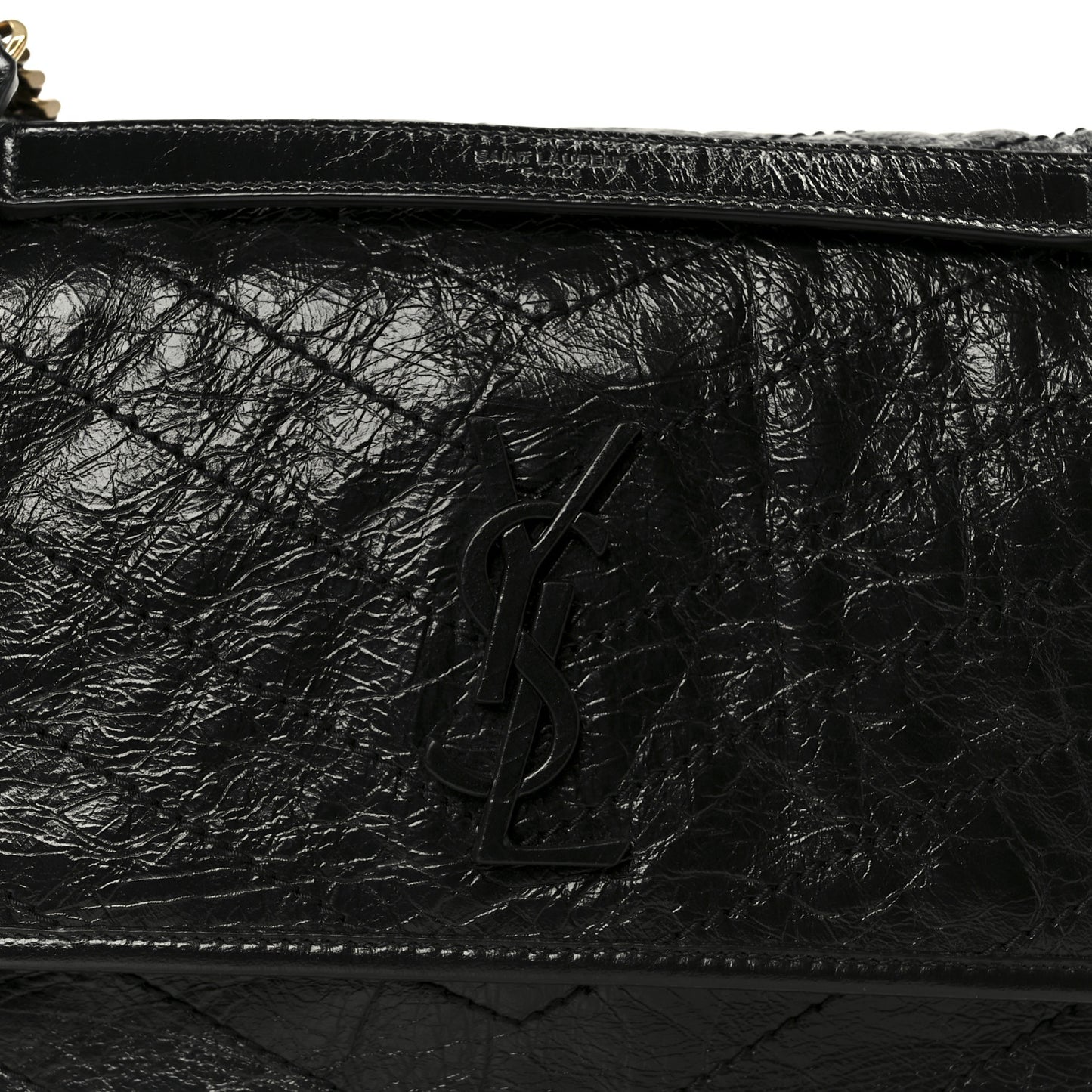 Crinkled Calfskin Matelasse Monogram Medium Niki Chain Satchel Black