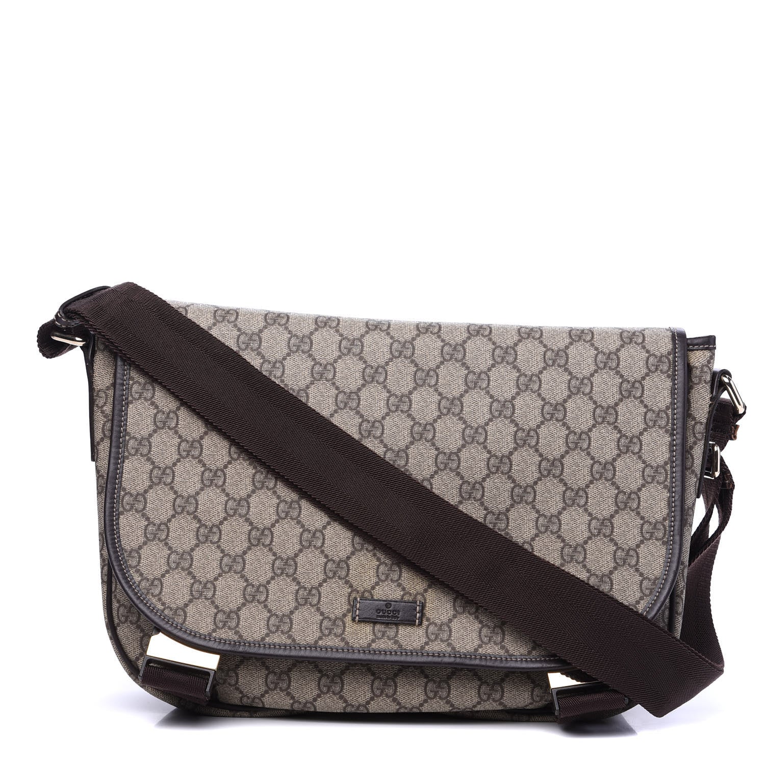 Gucci GG Plus Monogram Medium Double Buckle Flap Messenger Bag Beige Dark Brown 1 of 9