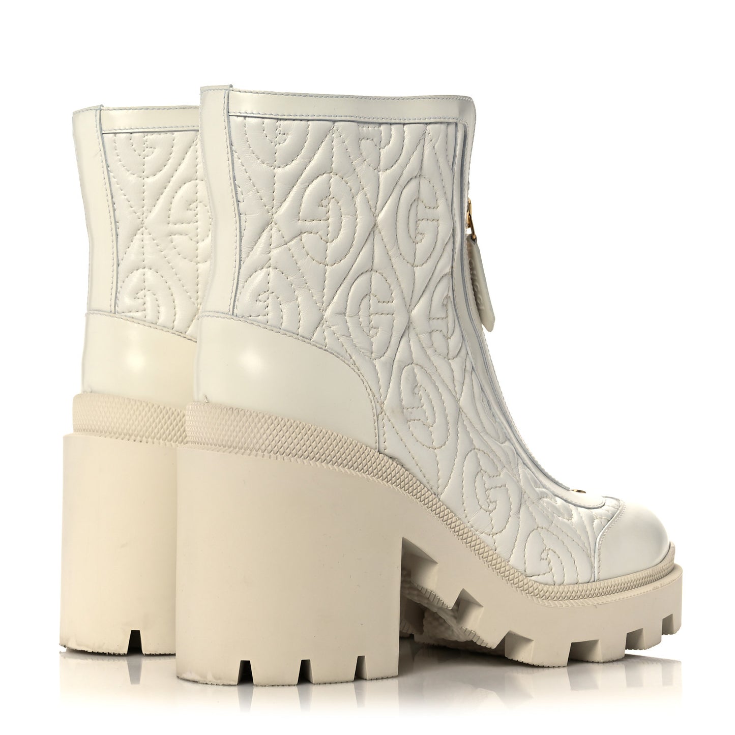 Calfskin Nappa Rhombus Quilted Trip Ankle Boots 36.5 Great White
