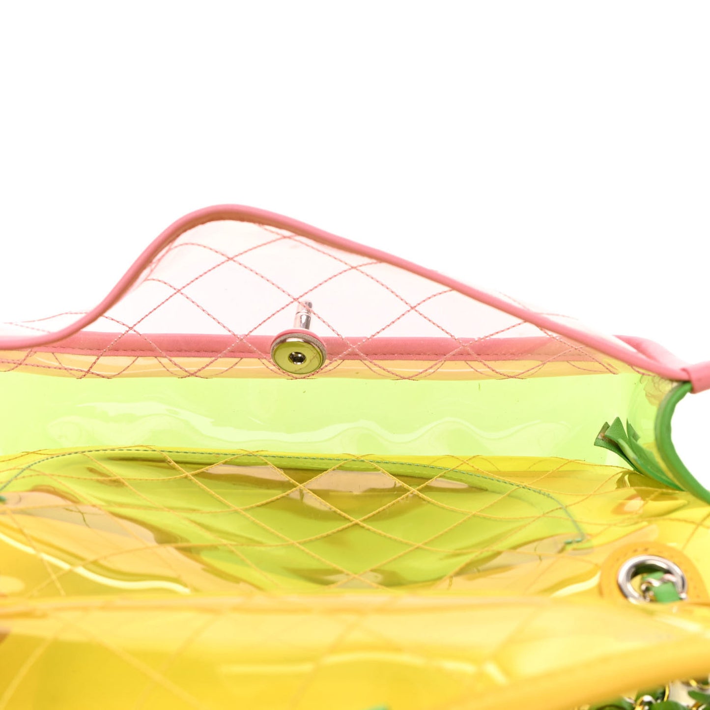 PVC Lambskin Stitched Medium Coco Splash Flap Yellow Green Pink