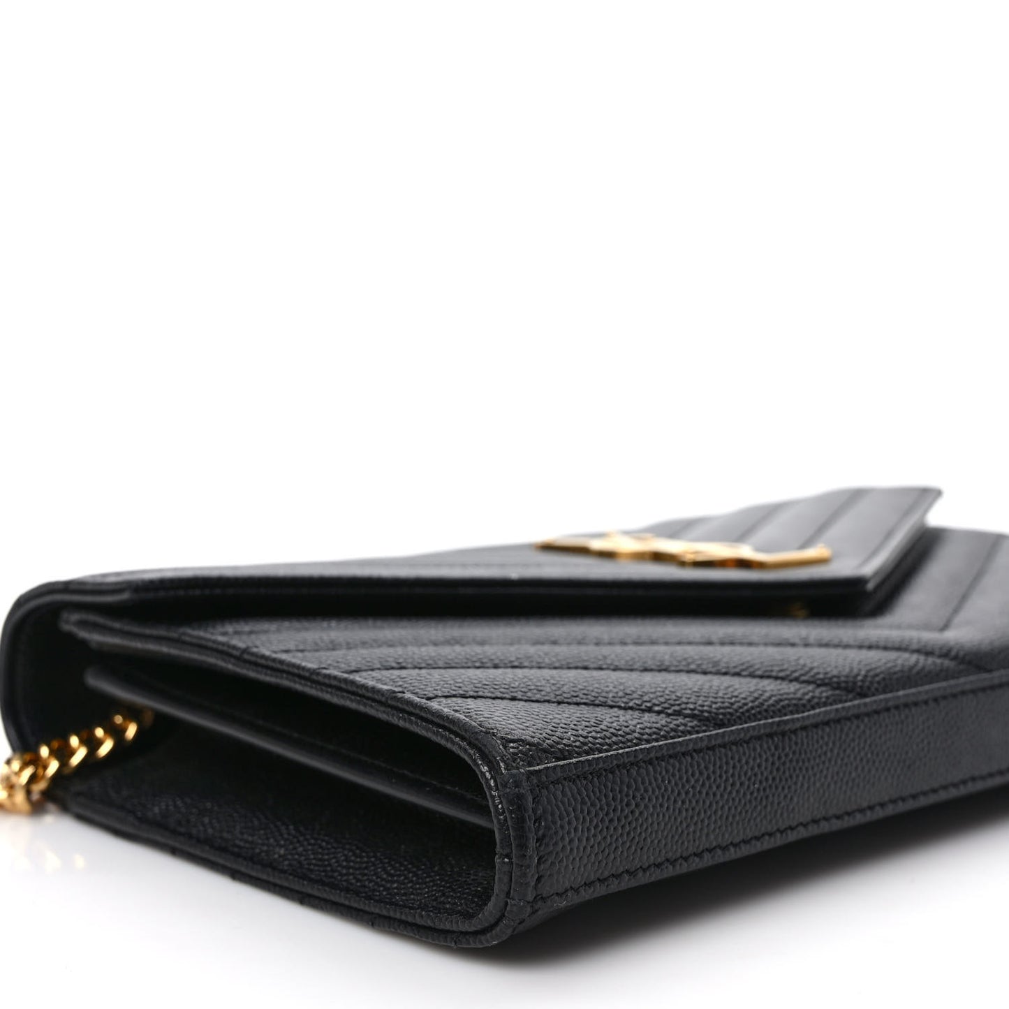 Grain De Poudre Matelasse Chevron Monogram Chain Wallet Black