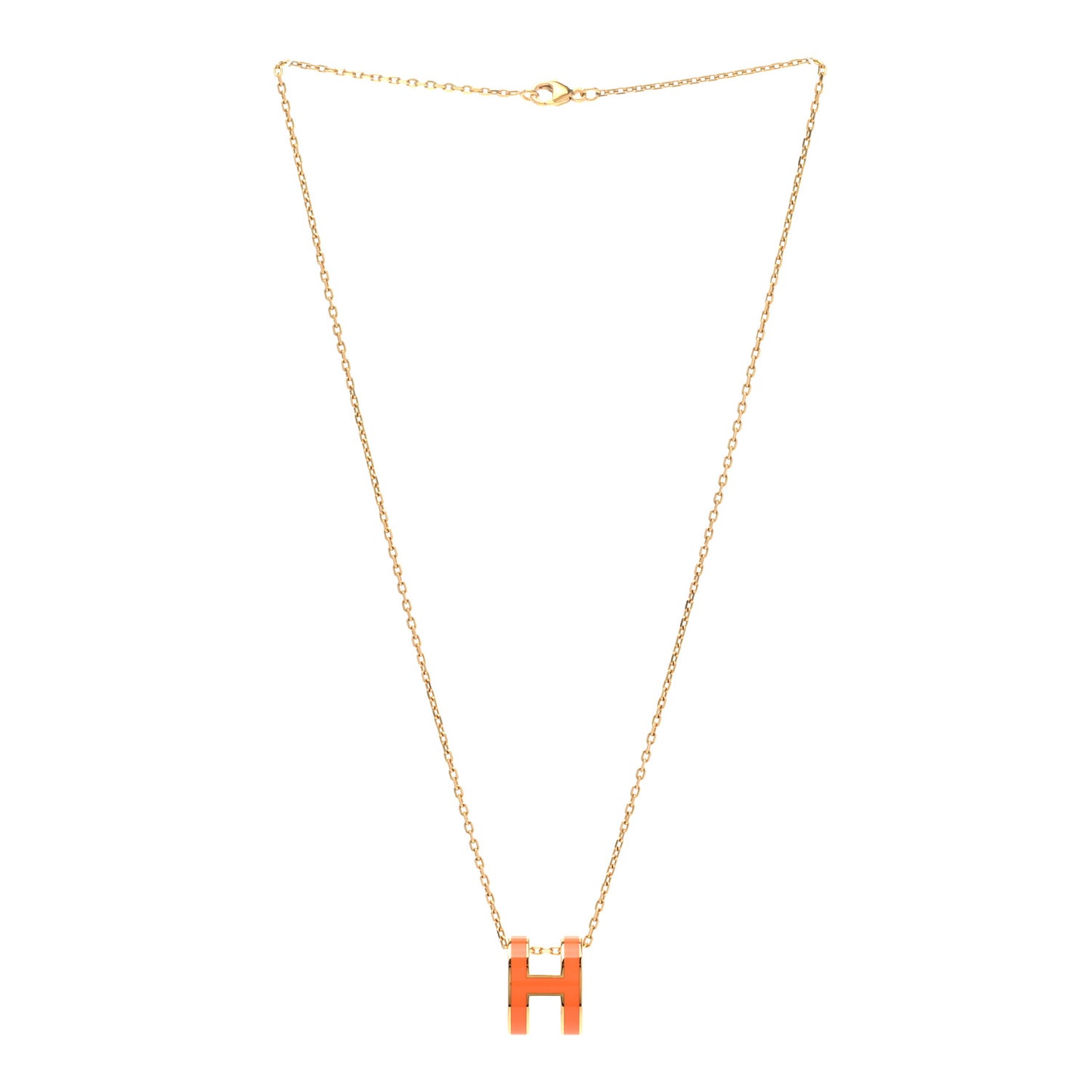 Lacquered Gold Pop H Pendant Necklace Orange