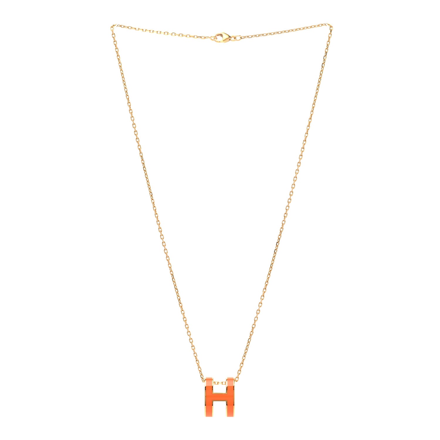 Hermes Lacquered Gold Pop H Pendant Necklace Orange 3 of 8