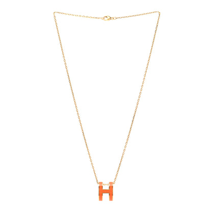 Hermes Lacquered Gold Pop H Pendant Necklace Orange 3 of 8