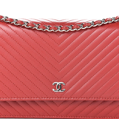 Chanel Caviar Chevron Quilted Wallet On Chain WOC Red 8 of 12