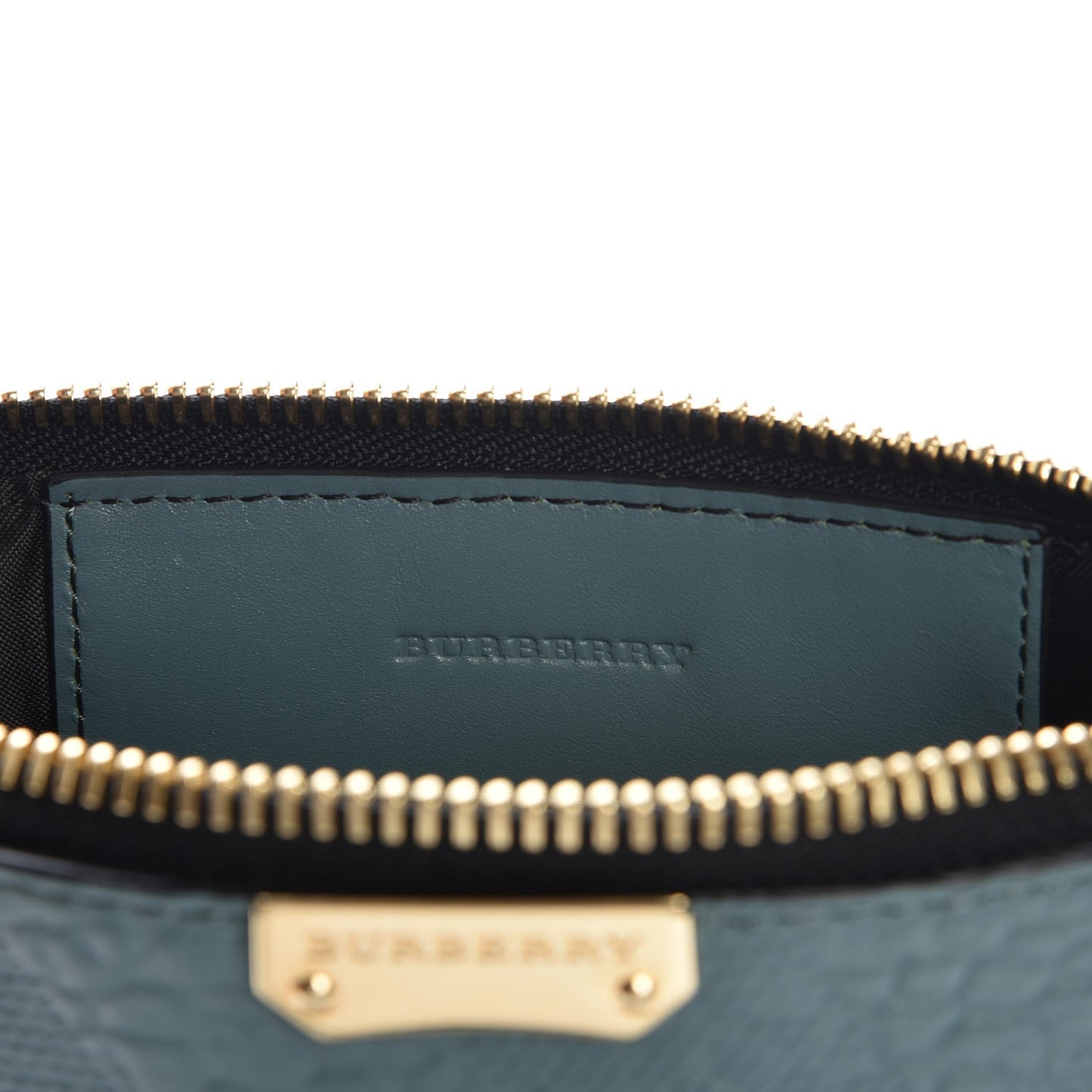 Signature Grain Calfskin Check Embossed Peyton Crossbody Clutch Bag Celadon Blue