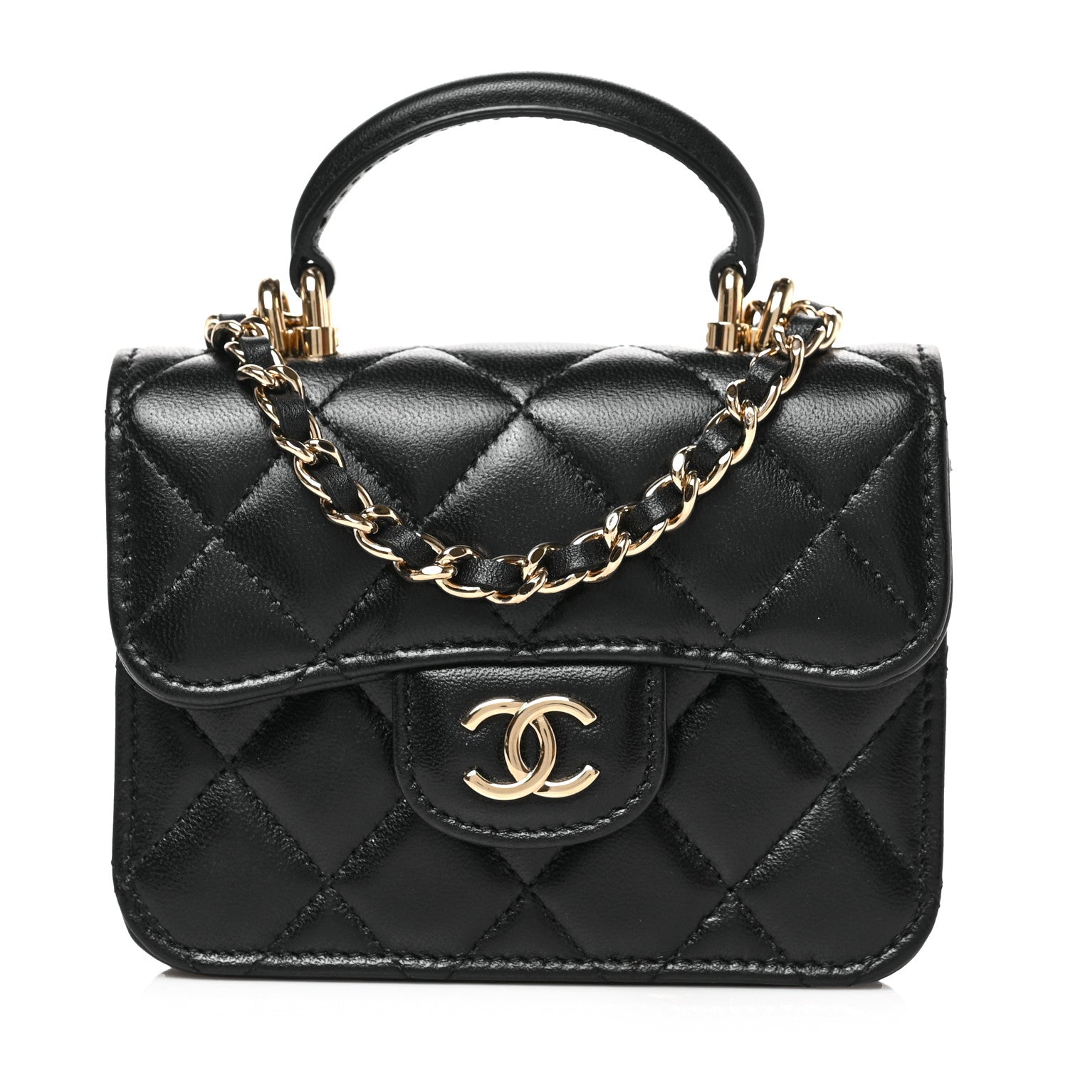 Chanel Lambskin Quilted Top Handle Flap Coin Purse With Chain Black 1 of 9