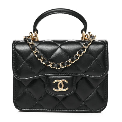 Chanel Lambskin Quilted Top Handle Flap Coin Purse With Chain Black 1 of 9