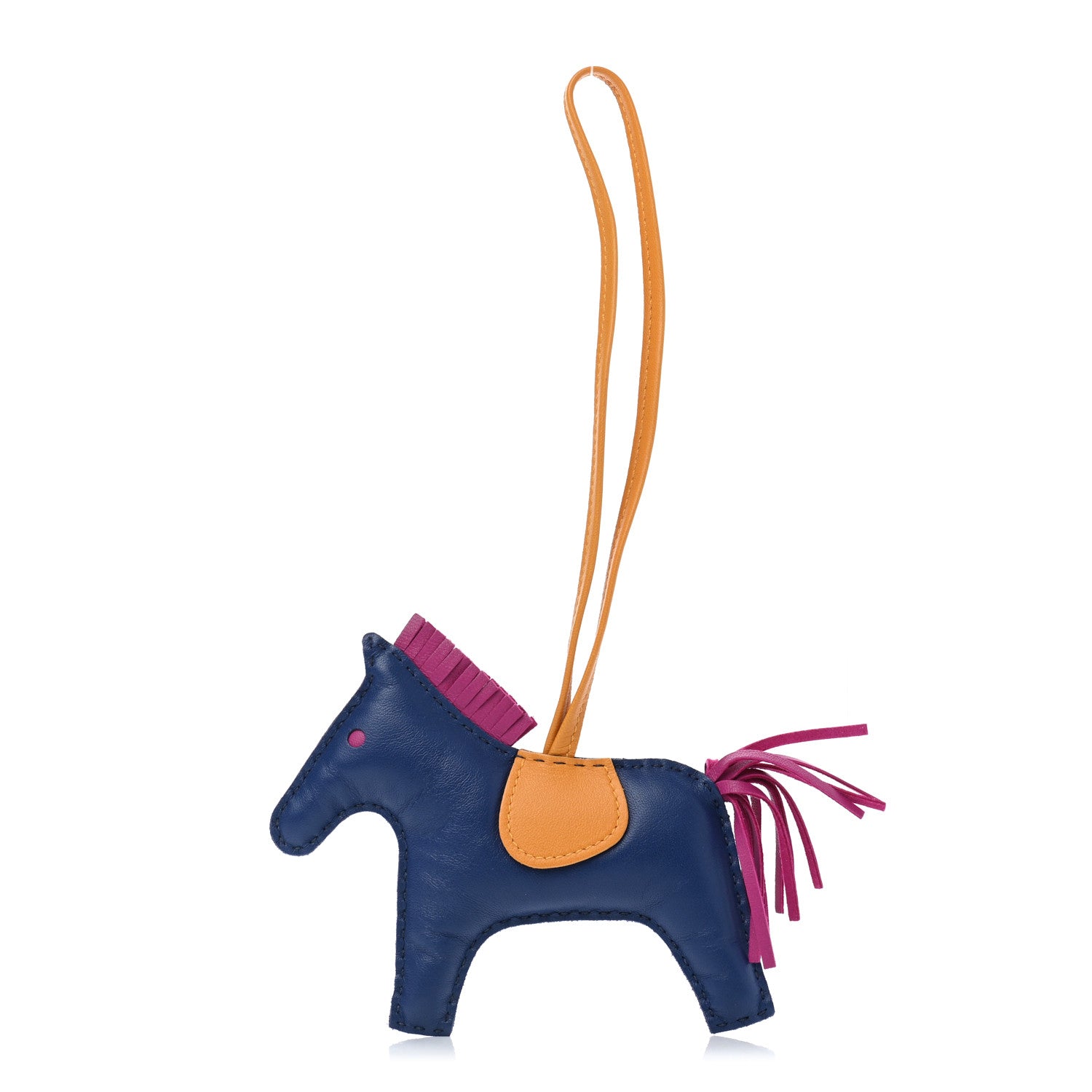 Hermes Milo Lambskin Grigri Rodeo Horse Bag Charm MM Bleu Saphir Rose Pourpre Naturel Bouton D'Or 1 of 3