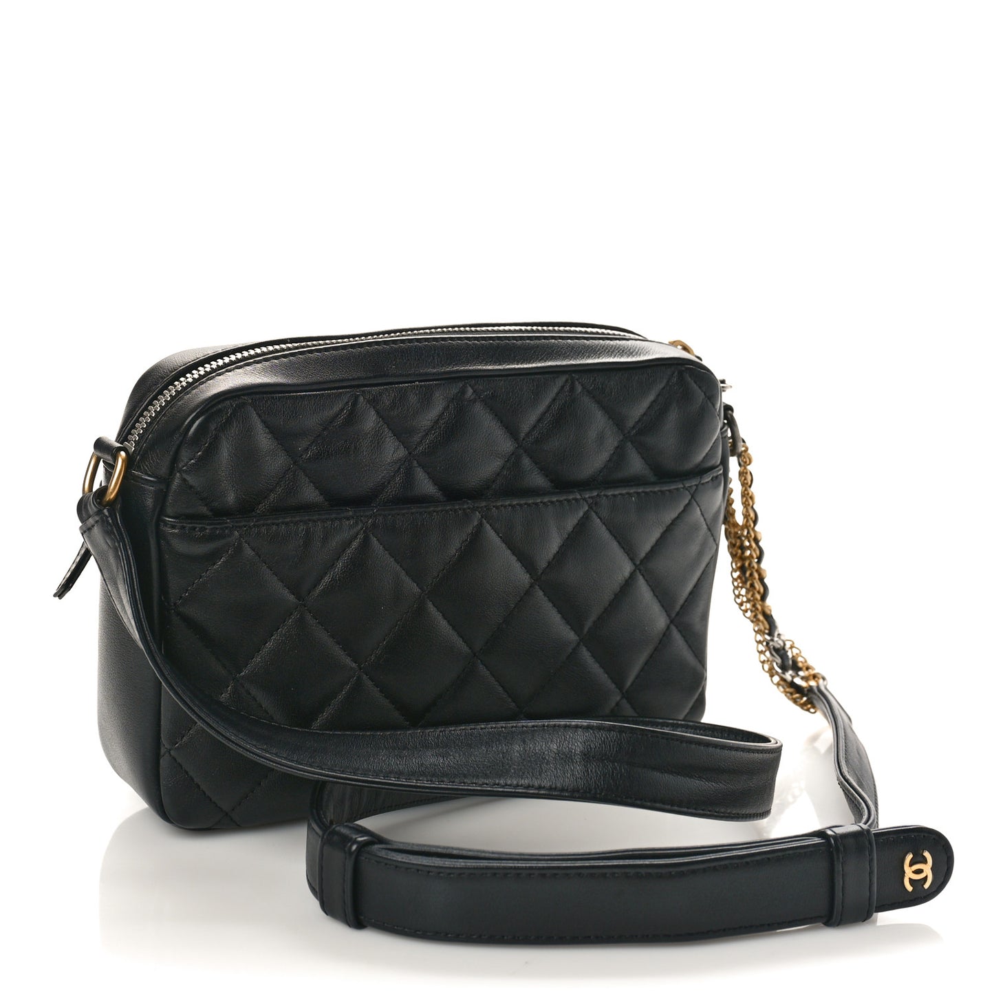 Calfskin Quilted Small Camera Case Black
