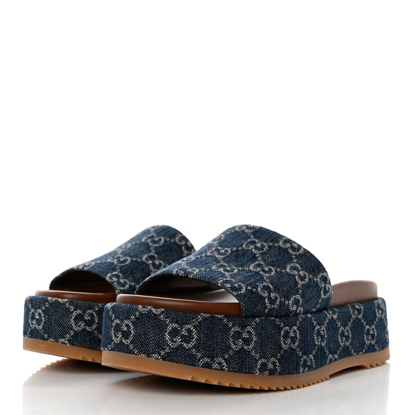 New Denim GG Monogram Angelina Platform 55mm Slide Sandals 36.5 Blue Tea